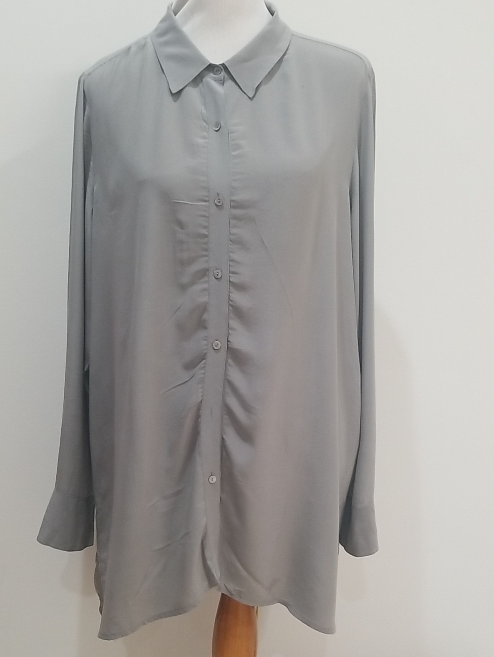 Women's Classic Grey Button Down Shirt Dress/ Blouse
